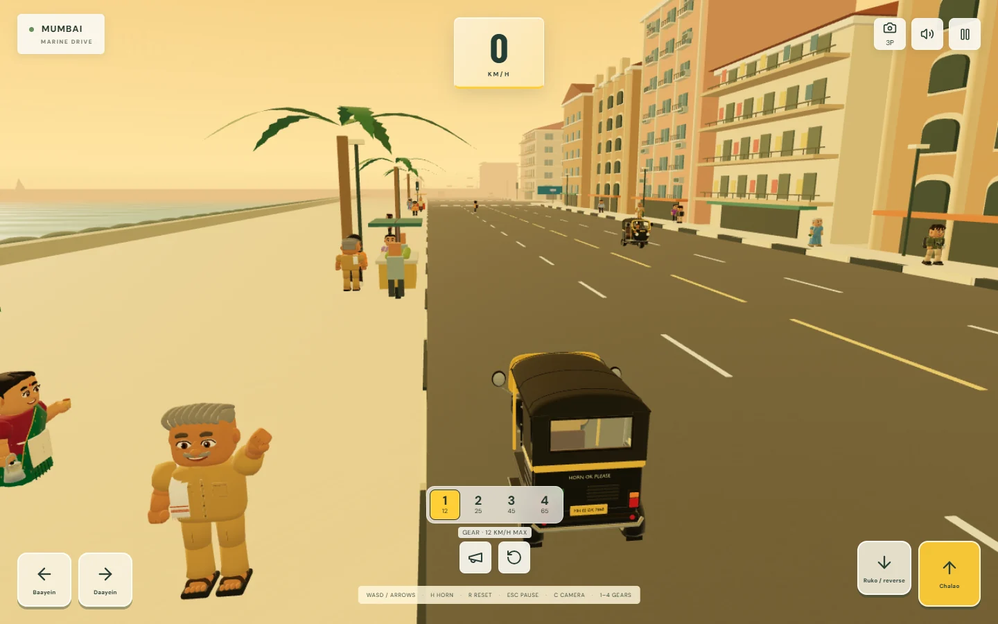 The playable auto rickshaw and street view in the early Bap Ka Rasta browser build